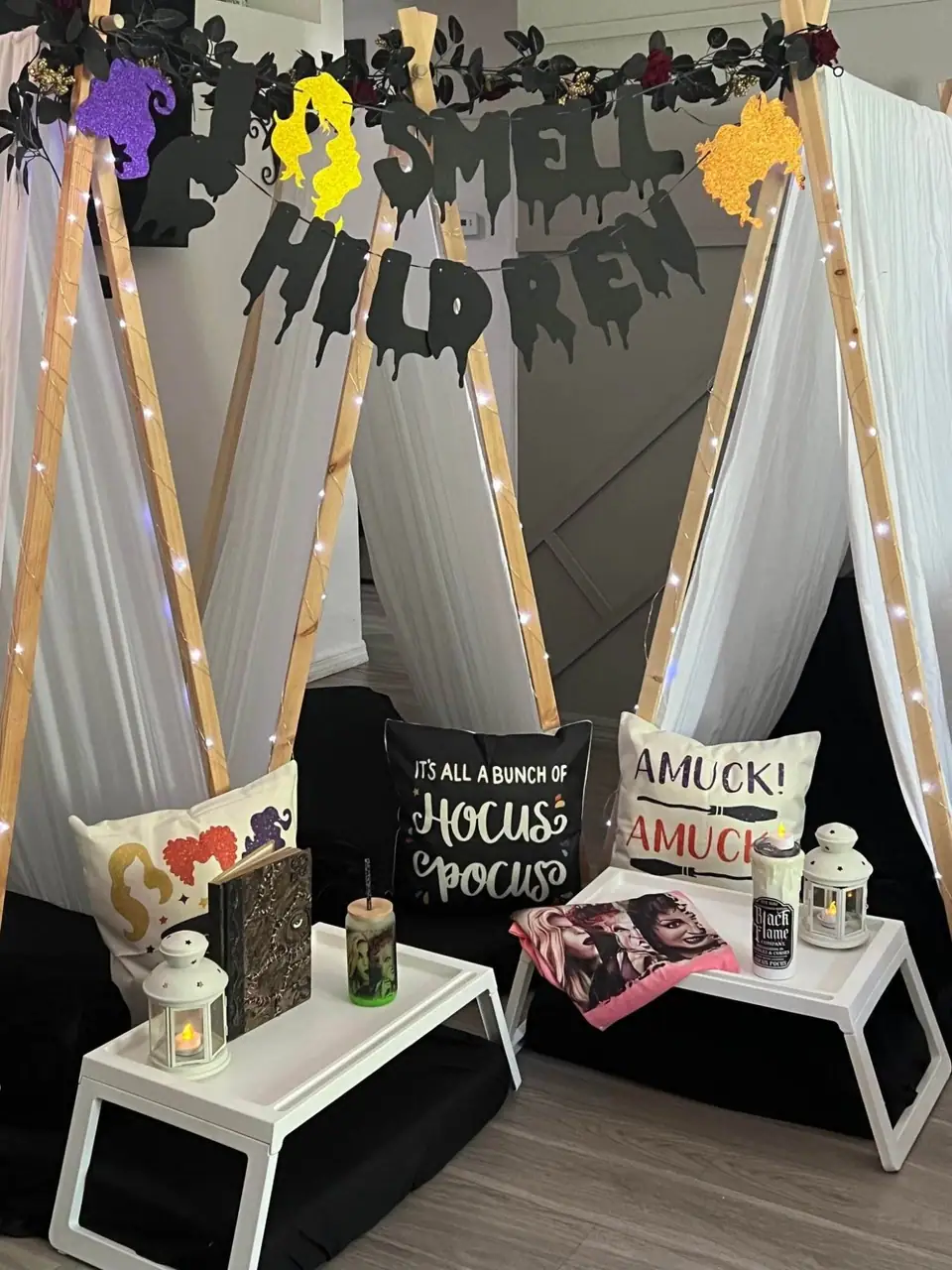 Hocus Pocus themed teepee sleepover styled by Slumberr